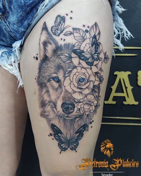 tatuagem feminina de lobo na coxa|16 ideias de Tatuagens femininas de lobo 